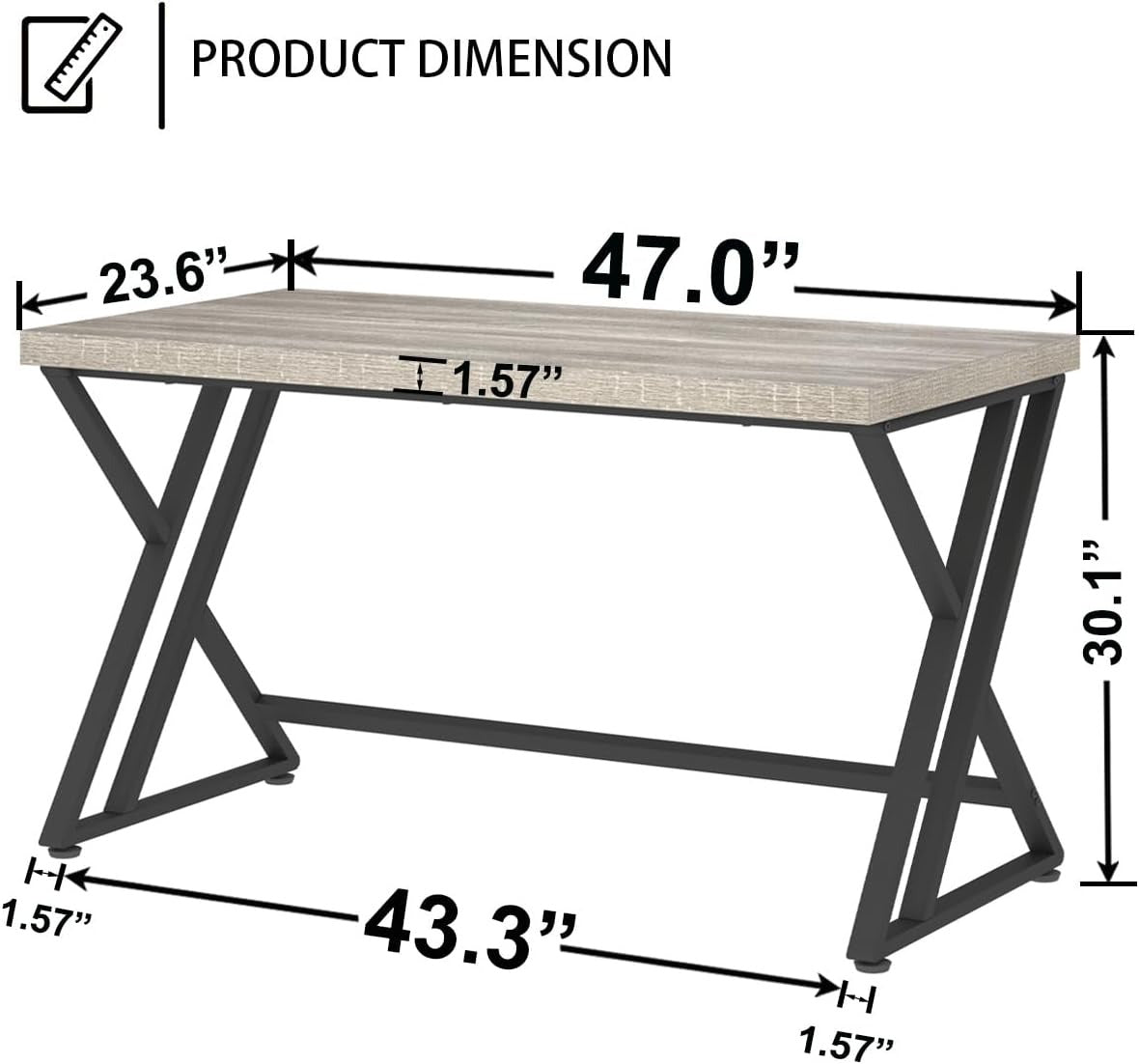 Moderný počítačový stôl 120 cm | Kov a drevo, sivý, pre domácu kanceláriu a gaming