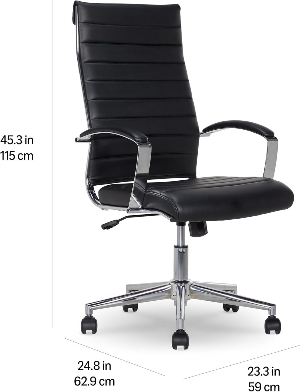 Vysoká ergonomická kancelárska stolička | Bedrová opierka, umelá koža, nastaviteľná výška, čierna