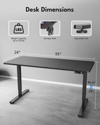 Elektrický výškovo nastaviteľný stôl 140 x 61 cm | Pamäťové predvoľby, tichý motor, čierny