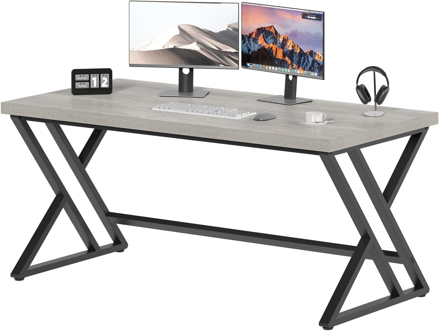 Moderný počítačový stôl 120 cm | Kov a drevo, sivý, pre domácu kanceláriu a gaming