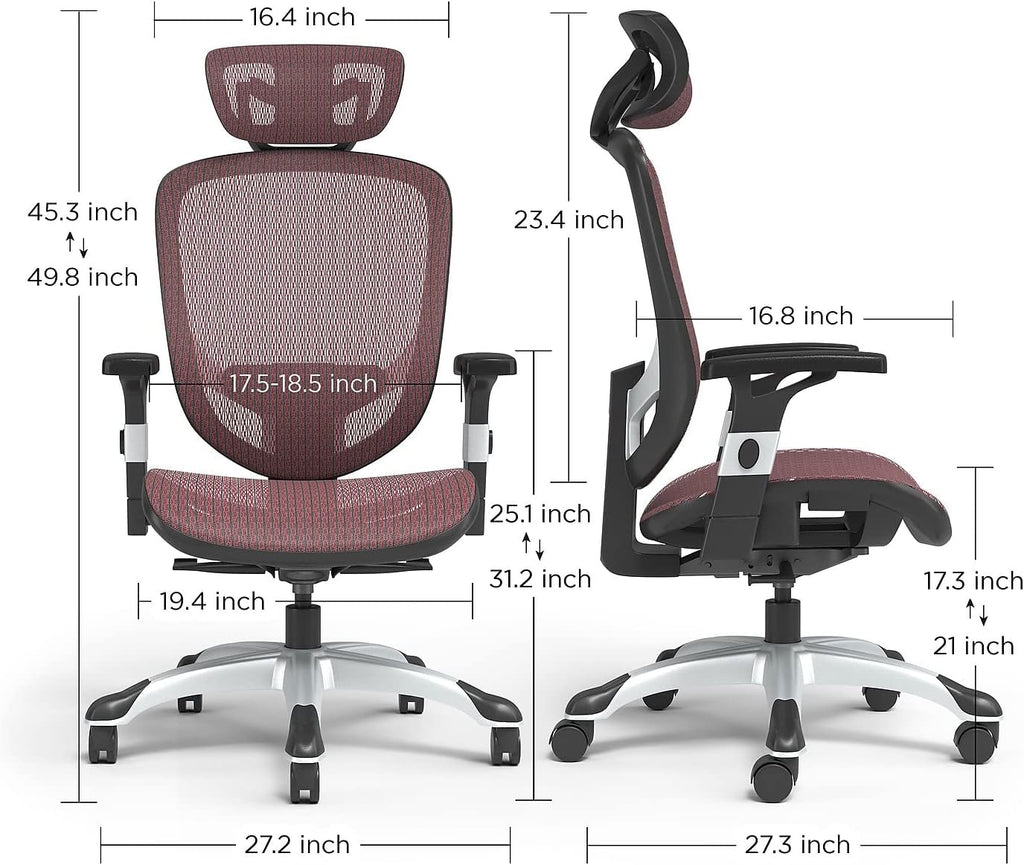 Ergonomická sieťovaná kancelárska stolička s bedrovou opierkou | Otočná, vínová