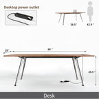 Výkonný kancelársky stôl 152 cm | Vstavaná zásuvka, drevená doska, chrómové nohy, orech