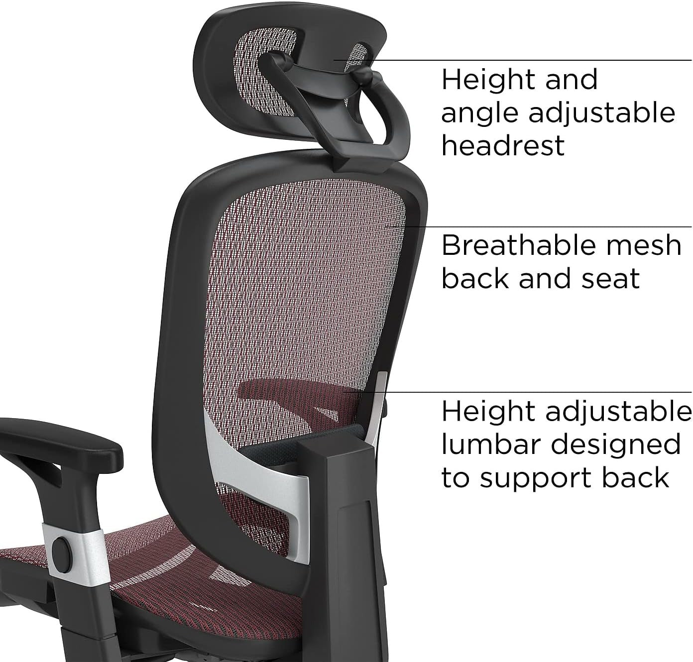 Ergonomická sieťovaná kancelárska stolička s bedrovou opierkou | Otočná, vínová