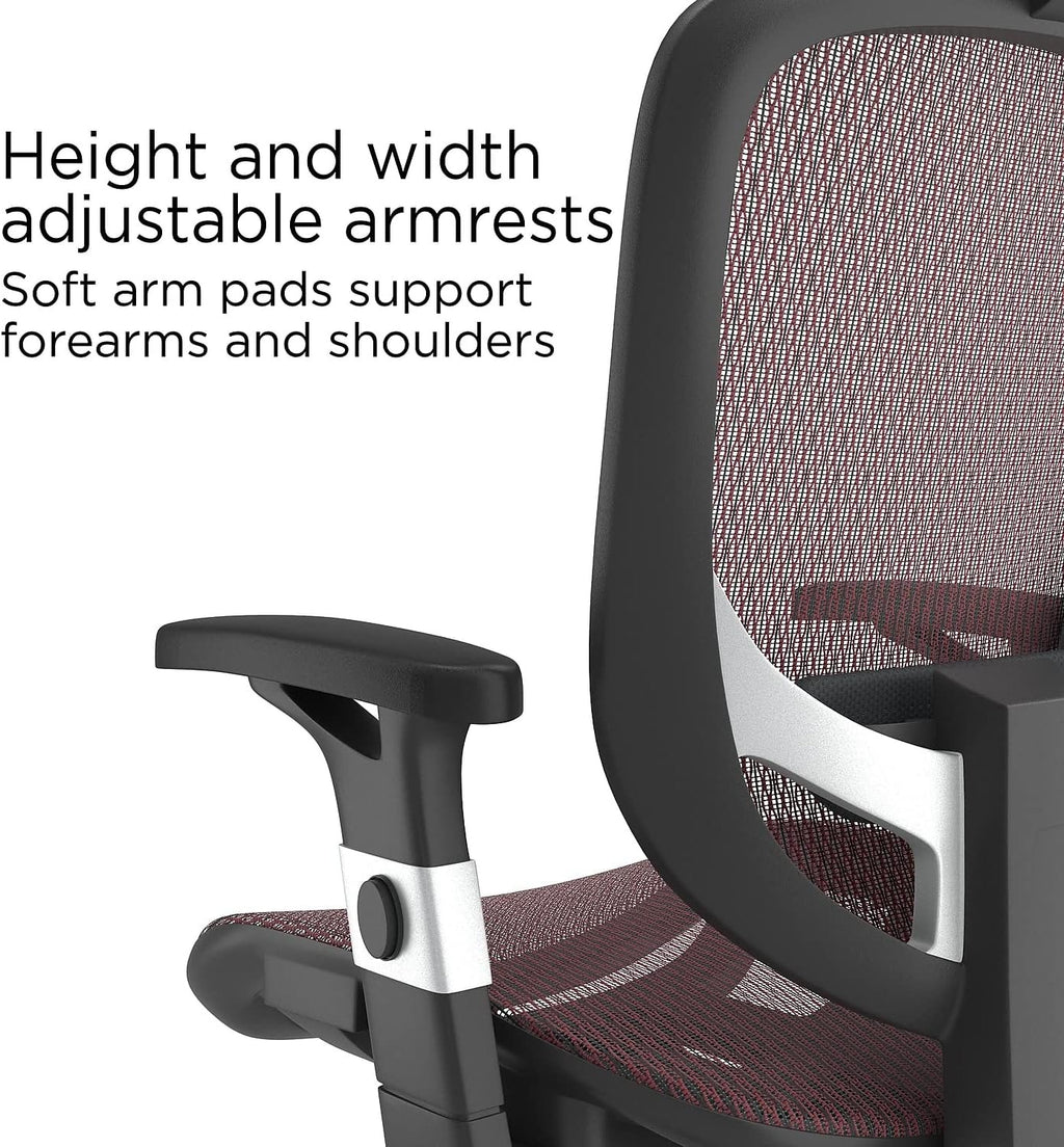 Ergonomická sieťovaná kancelárska stolička s bedrovou opierkou | Otočná, vínová
