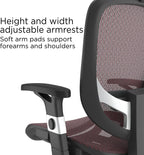 Ergonomická sieťovaná kancelárska stolička s bedrovou opierkou | Otočná, vínová