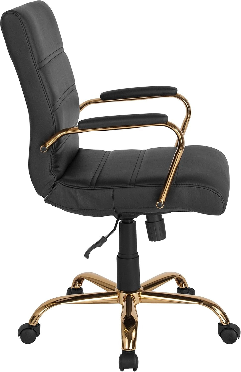 Kancelárska stolička s kolesami a podrúčkami | Stredná opierka, kolenka, nastaviteľná výška, čierna